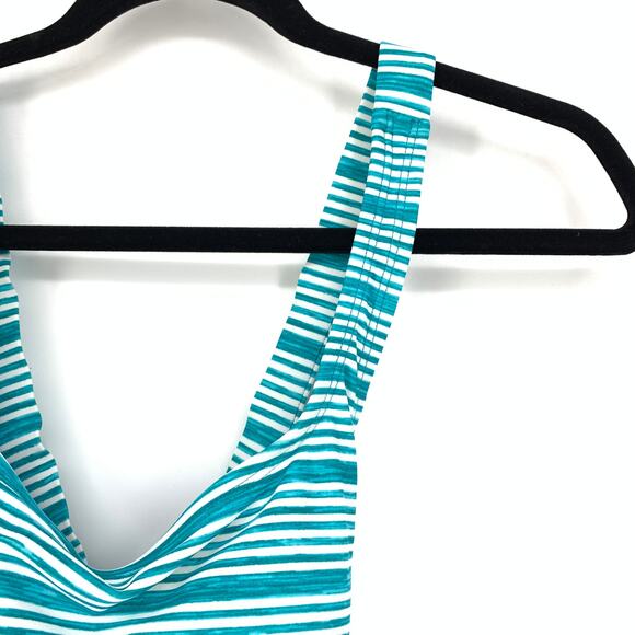 Nike Women's Size Medium One Piece Cross Racerback Swimsuit Blue Striped Top - Picture 3 of 6